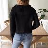 Women's Short Top, Hand-hooked Splicing Sweater, European and American Women's Clothing, Autumn and Winter New Large Lapel Pullover Sweater