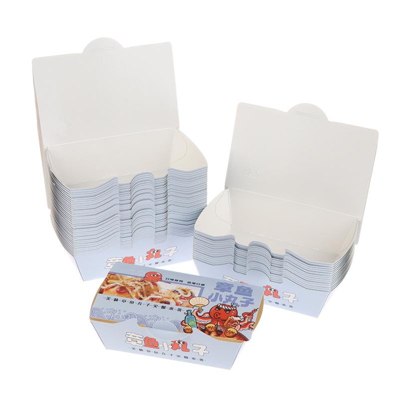 50 Piezas Caja para Takoyaki Caja de Embalaje Premium para Bolas de Pulpo Comida Callejera Japonesa Takoyaki Desechable Papel de Embalaje para Snacks para Llevar