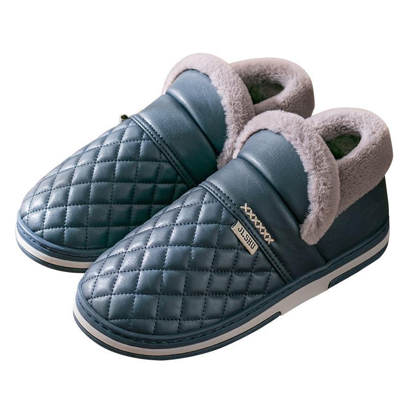 Waterproof cotton slippers women's winter new bag heel indoor home elderly leather velvet cotton shoes men's outer wear
