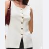Spring and Summer Women's Metal Buckle Split Knitted Vest Slim Waistcoat Top Cardigan