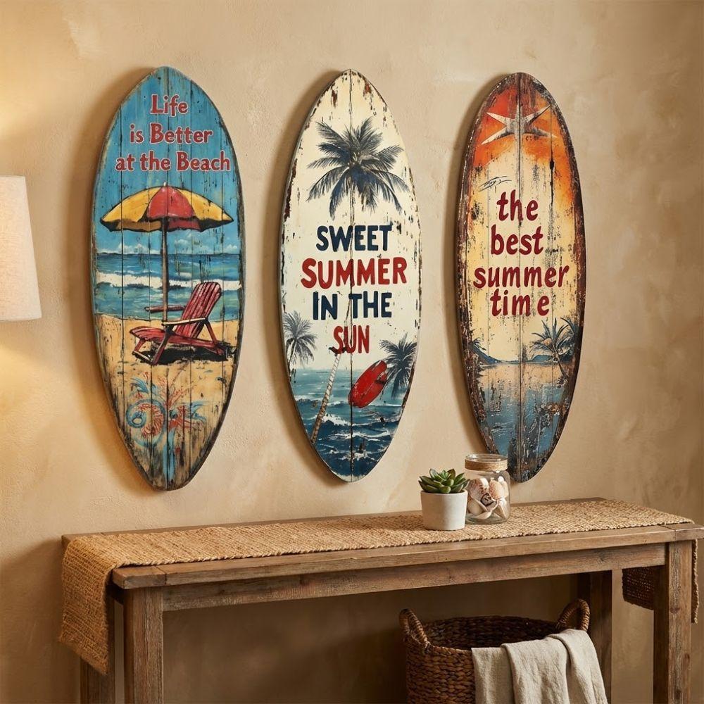 Summer Wooden Surfboards Wall Decor Colorful Beach Decor Wall Art  Bar Cafe Decor
