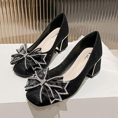 Plus Size Shoes for Women Fashion Chunky Heels Pumps New Girl Beautiful Bowknot High Heels Shoes Sweet Wedding Shoes