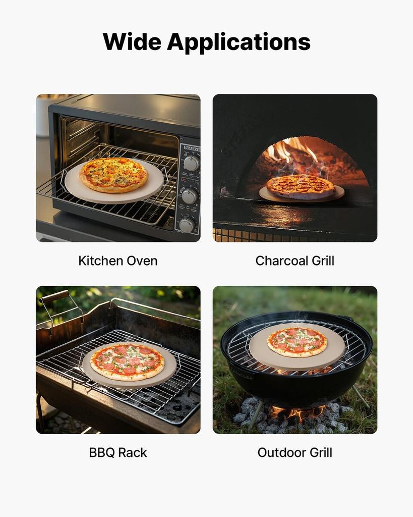 Pizza Stone, 406 Mm Round Cordierite Pizza Stone, Extra Large Baking-Stone with a Durable Stand, 17 Mm Thickness Heat-Resistant Cooking Cordierite,