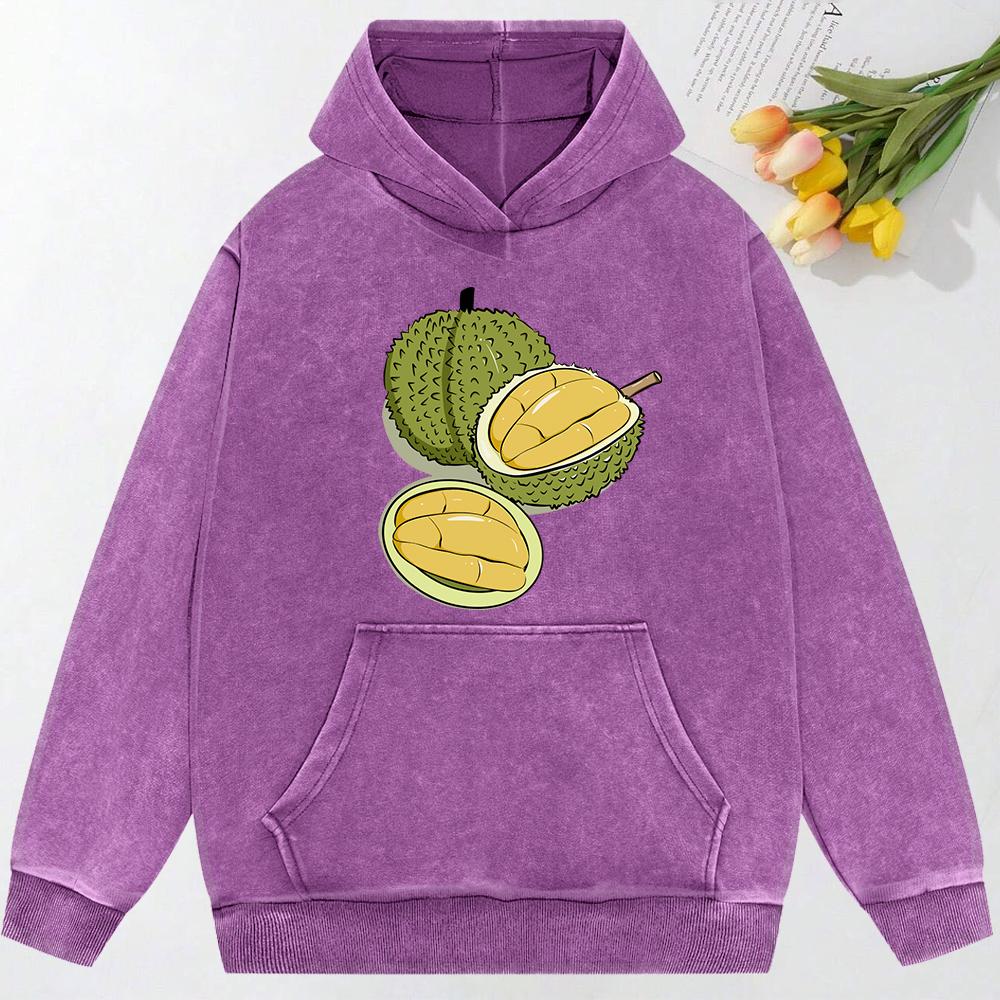 Delicious Durian Opened Printing Women Washed Hoodie Loose Fashion Streetwear Autumn Multicolor Hoodies Cotton