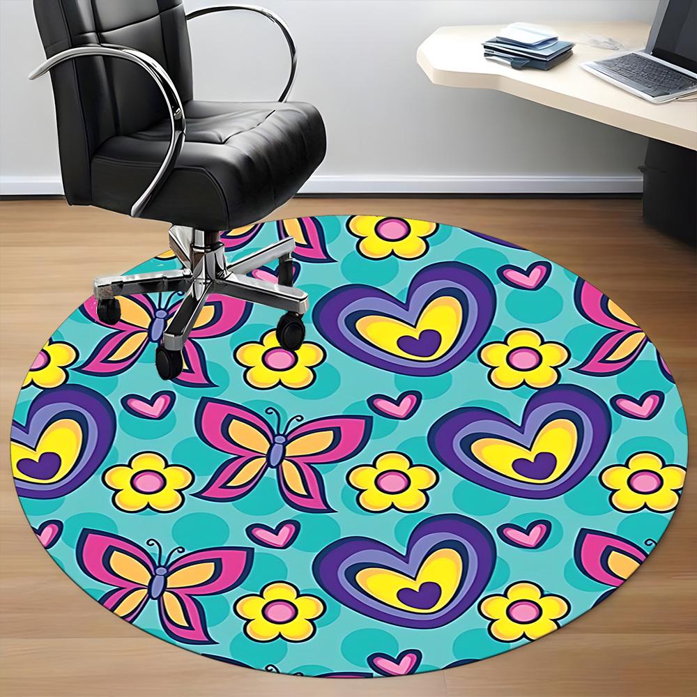 1 Stück SchmetterlingsblumenStuhlTeppich für Büro, Innenbereich Rutschfester Waschbarer PolyesterfaserTeppich, Matte Für Büro, Maschinenwaschbar