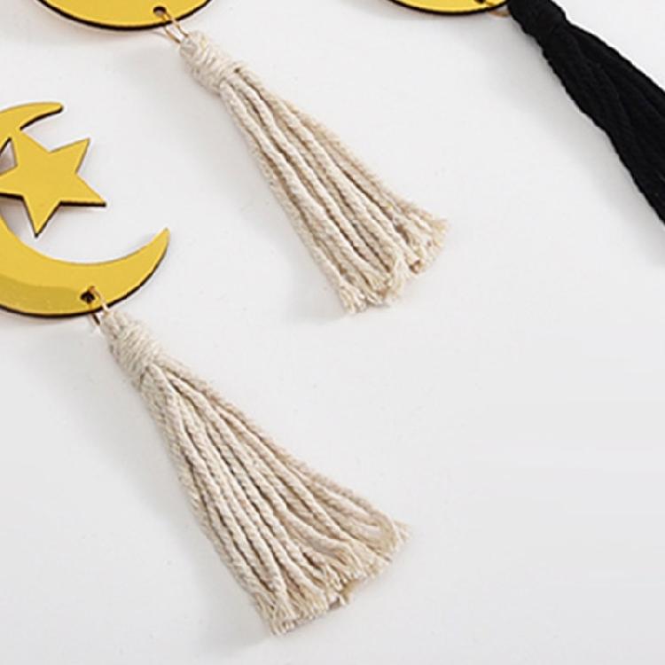 Eid Mubarak Wooden Beads Garlands with Acrylic Moon Pendant Tassels Ramadans Islamic Hanging Ornament Muslims Party Decors