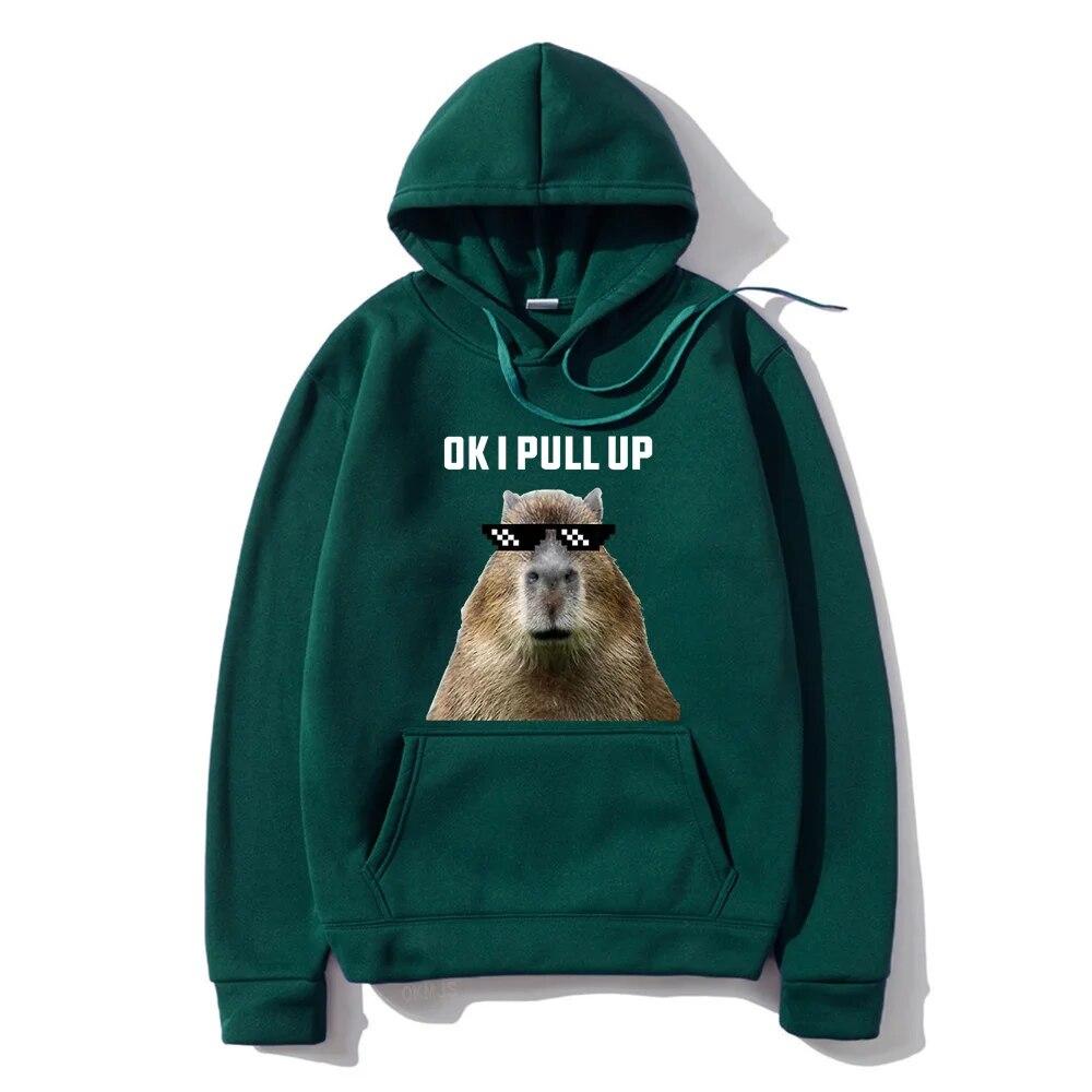 Funny Ok I Pull Up Capybara Print Hoodie Unisex's Casual Oversized Hooded Sweatshirts Gothic Pullovers Hot sell Clothes for Unisex
