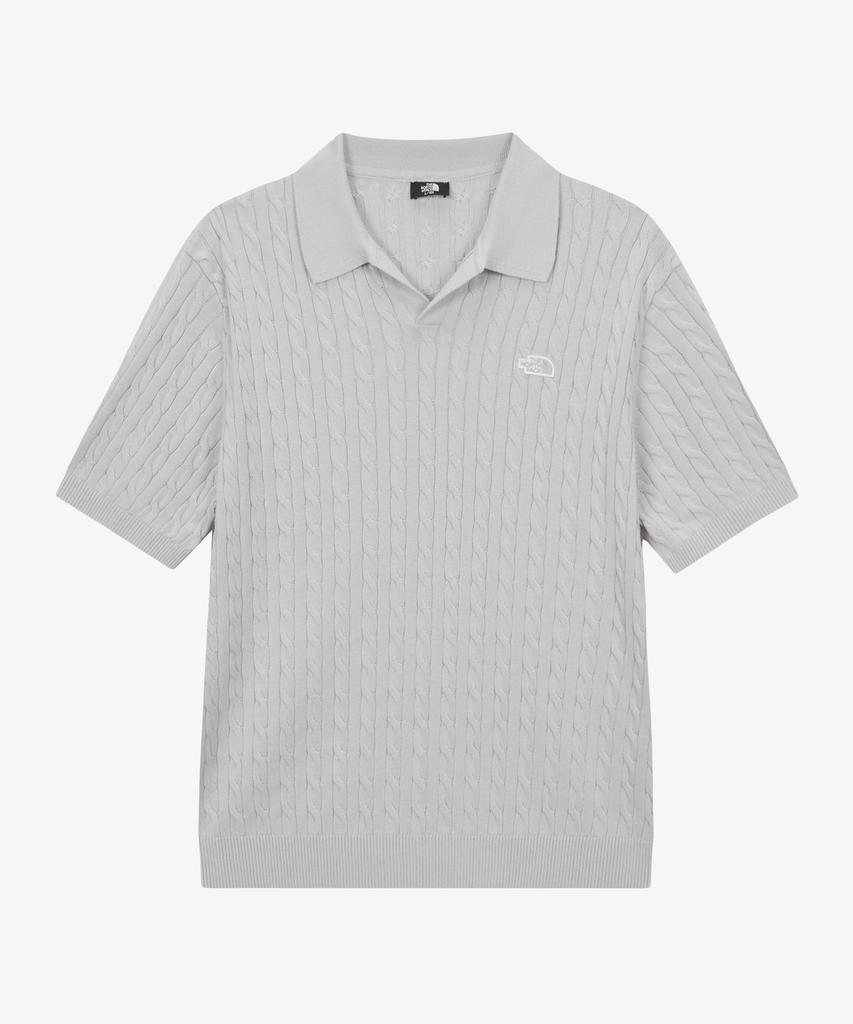 Noseupeiseu Nt7As00A Men'S Cable Short Sleeve Polo Sweater Silver Gray