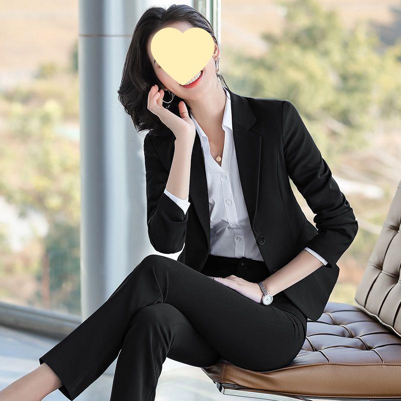 Korean Style Women's Blue Office Suit - Professional Spring/Autumn Wear