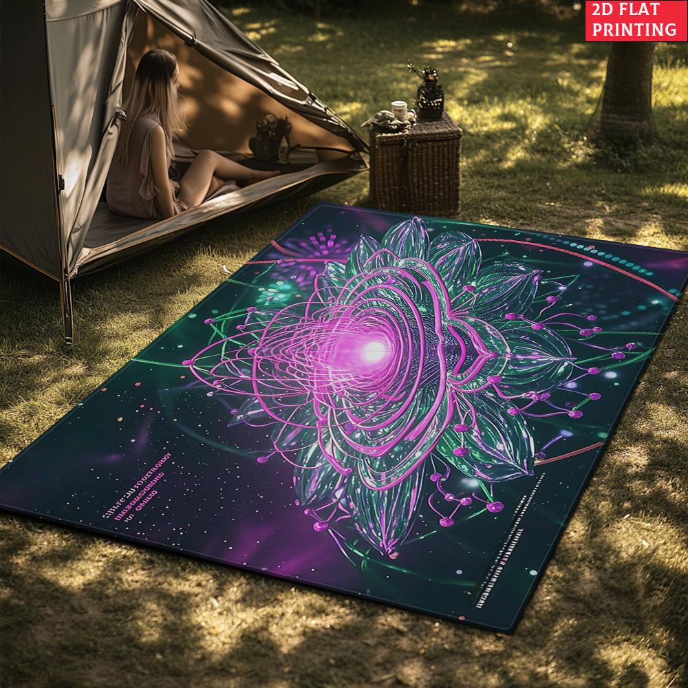 Neon Mandala Flower Area Rug, Psychedelic Galaxy Carpet for Living Room, Non-slip Boho Starry Sky Floor Mat for Bedroom Decor