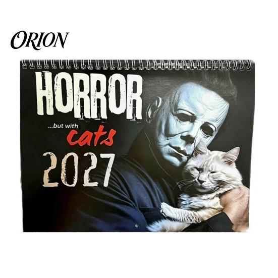 Gothic Home Decor 2027 Horror Movie And Cats Wall Calendar, Halloween Large Scary Creepy Annual Ritual Gift Characters 12 Monthly Spooky Cat