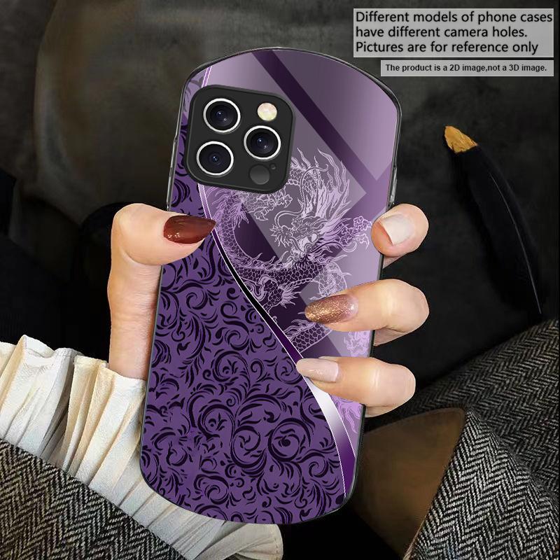 Smoczy Totem Różowo-Fioletowy Dla iPhone 16 15 14 Pro 13 Plus 12 mini 11 13Pro Max XR X S 7 8 6 Eliptyczne Hartowane Szkło Etui na Telefon