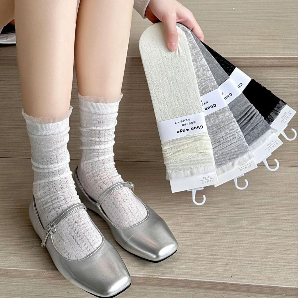 Girls' Summer Lace-Trimmed Mesh Socks - Breathable, Mid-Calf, Japanese Ballet Style