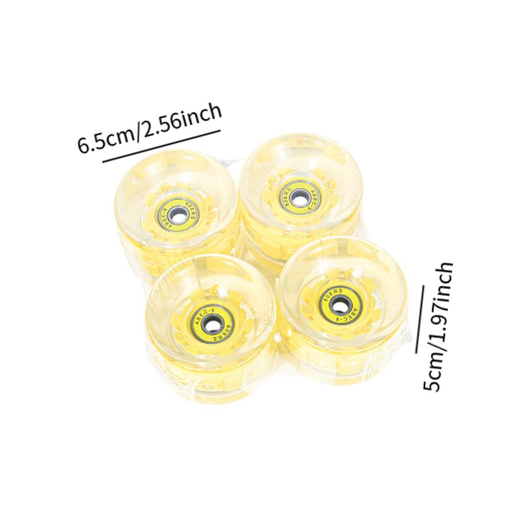 4Pcs Skateboard Wheels Flash with Bearings Wear Resistant 65mm 78A Transparent PU Smooth Repair Parts with Light Rollers