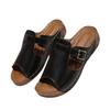 Cool slippers large size thick-soled slippers women's round head breathable belt belt buckle sewing line wedge slippers women
