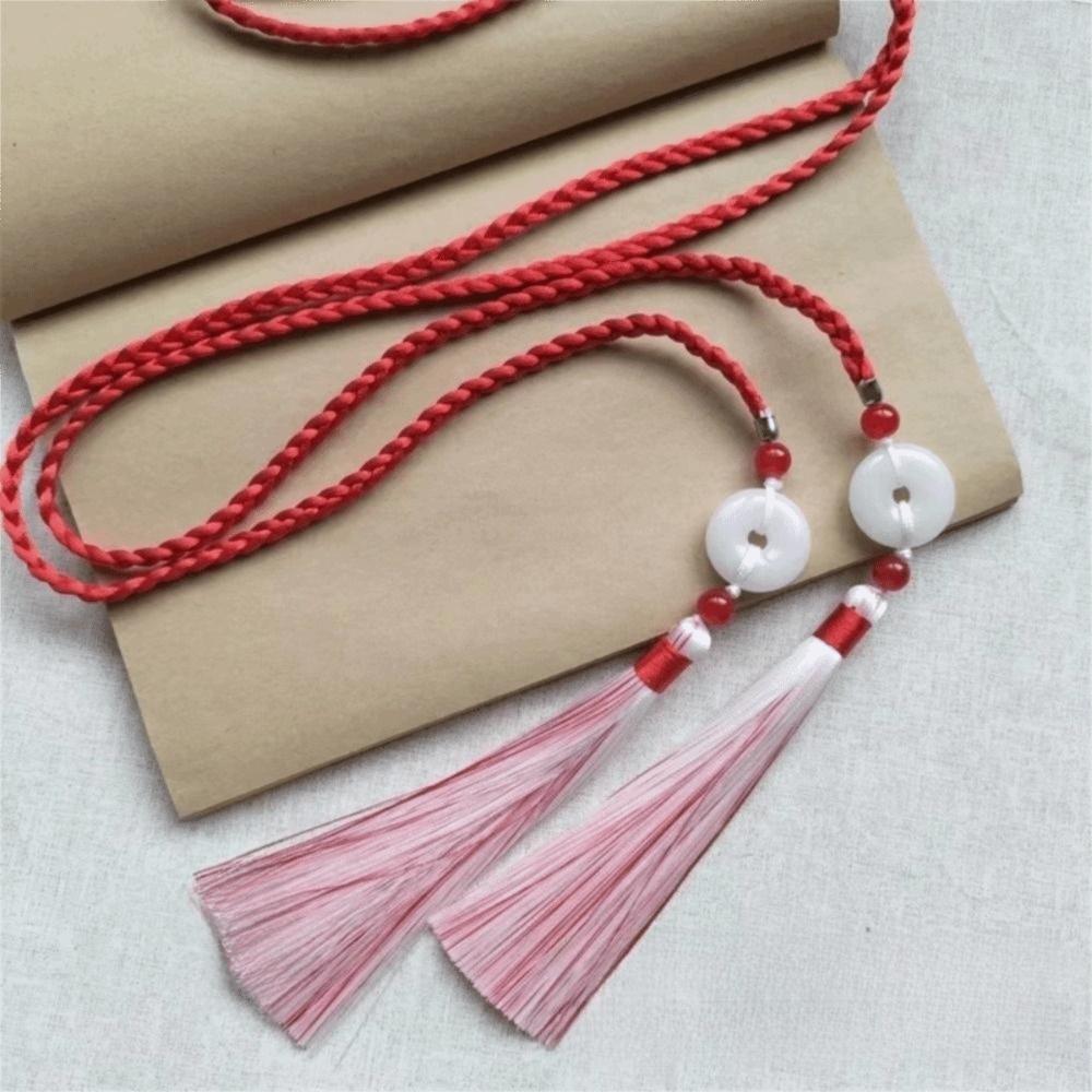 Vintage Handwoven Hanfu Waist Tie Belt Chinese Style Traditional Tassel Waist Cord Ping An Pendant Waist Rope for Men Women