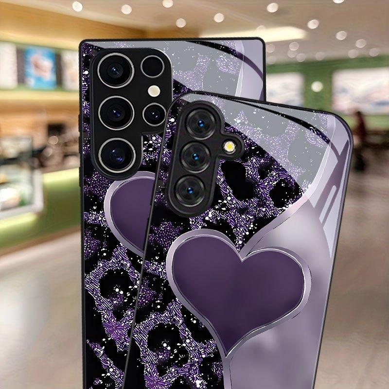 Purple Heart-shaped Pattern Tempered Glass Phone Case for Samsung Galaxy S26 S25 S24 S23 S22 S21 S20 Fe/plus/ultra Anti Drop