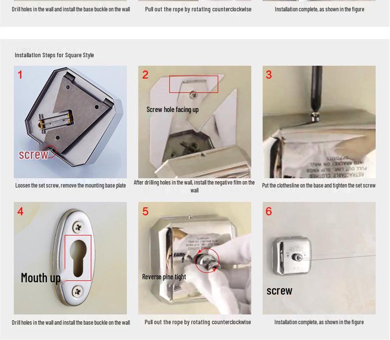 304 Stainless Steel Retractable Clothesline - No-Drill, Invisible Wall Mount, Indoor Nylon Drying Rope