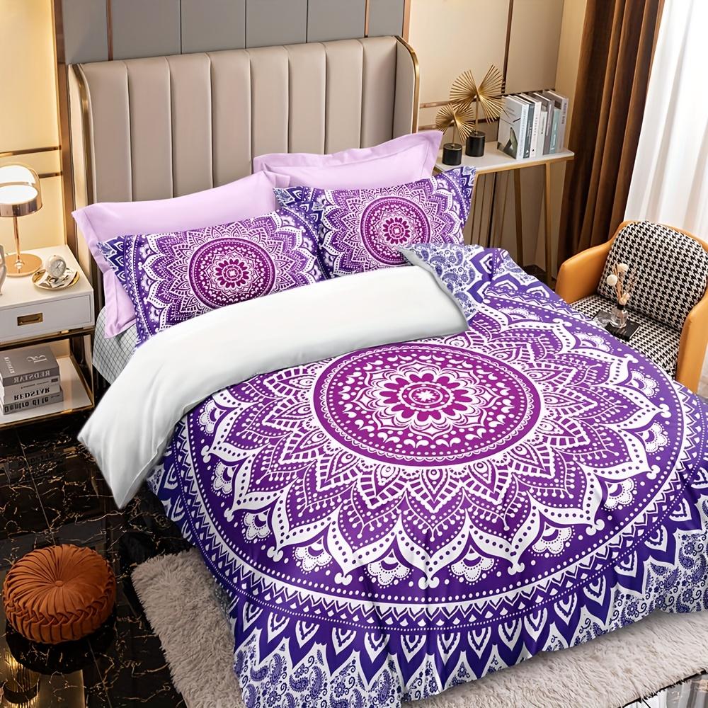 3pcs Duvet Cover Set, Purple Mandala Duvet Cover for Twin/Full/Queen/King Christmas Gift for Bes Friends Amazing Bedding Set