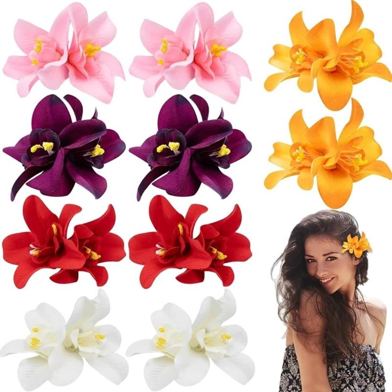 10pcs Fabric Hawaiian Double Flower Hair Clip Tropical Floral Barrettes Elegant Hairpin Beach Accessories For Women Girls