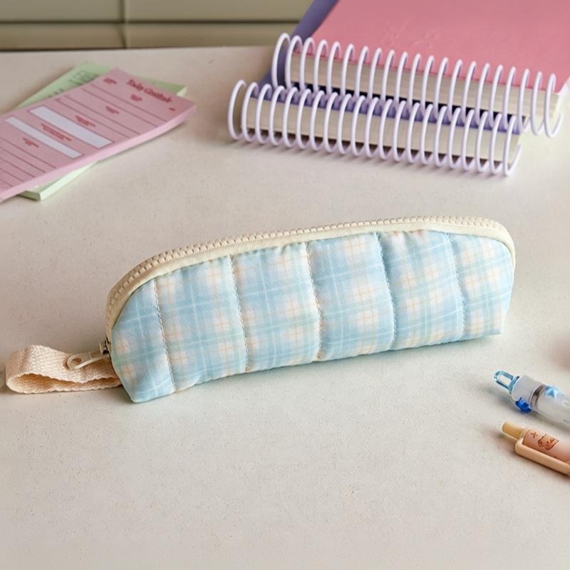 Soft Padded Pencil Case Star Plaid Print Large Capacity Multifunctional Stationery Holder for School Home Office Use