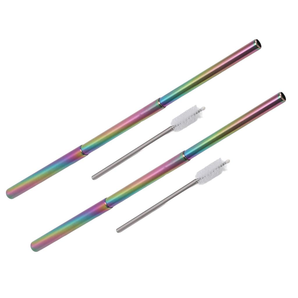 2Pcs Collapsible Metal Straw 304 Stainless Steel Drinking Travel Telescopic Straw with Cleaning