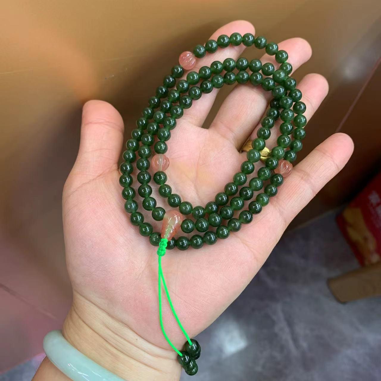 Hetian Jade Nan Hong Pumpkin 108 Bead Prayer Bracelet - 6mm Multi-loop Style