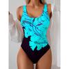 Women's One-Piece Swimsuit Slim Fit Waist-Cinching Round Neck Floral Print Black with Pink Flowers High Elasticity Swimsuit for Beach Pool Summer