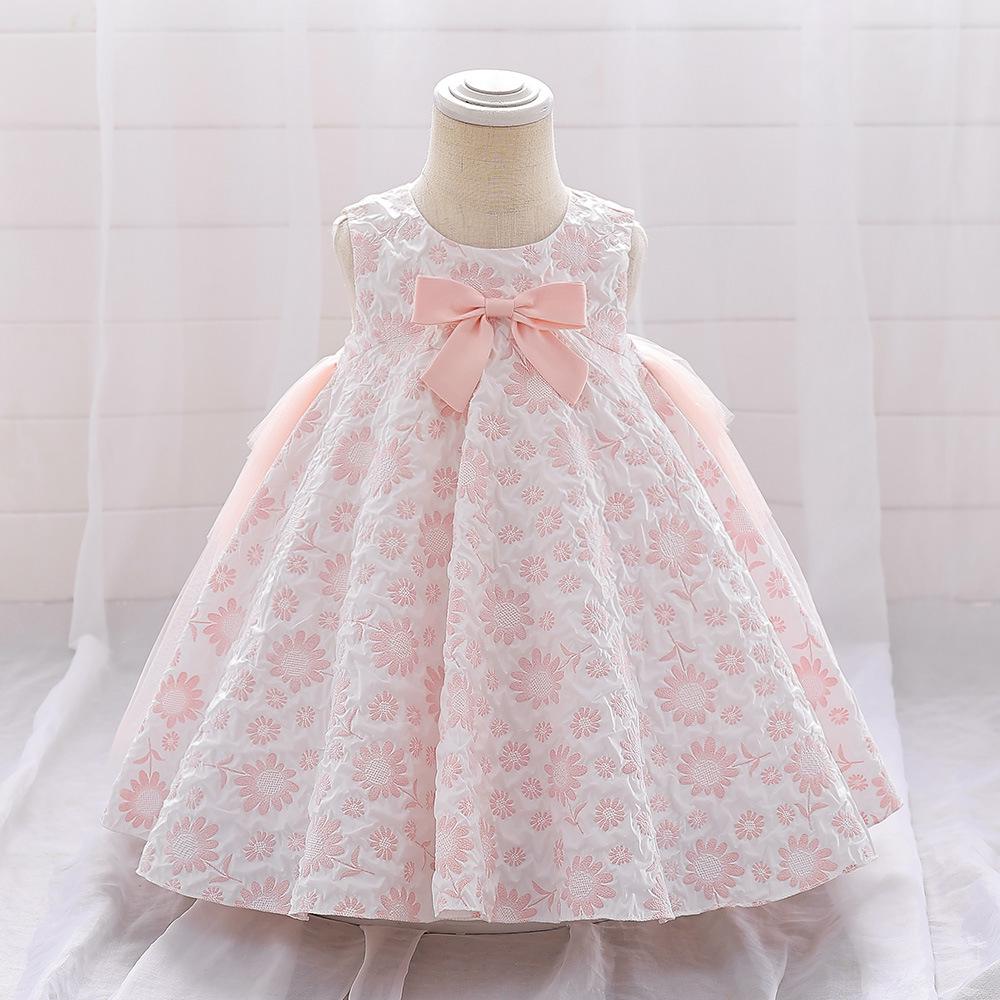 New Baby's First Birthday Dress: Infant Flower Bow Puffy Skirt Banquet Dress