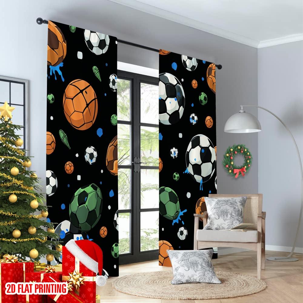 Set Of 2 Flat Printing Curtain Sports Balls Seamless Digital Printed Polyester Drapes Party Decorations Use Bedroom Office Curtains Made Master Window
