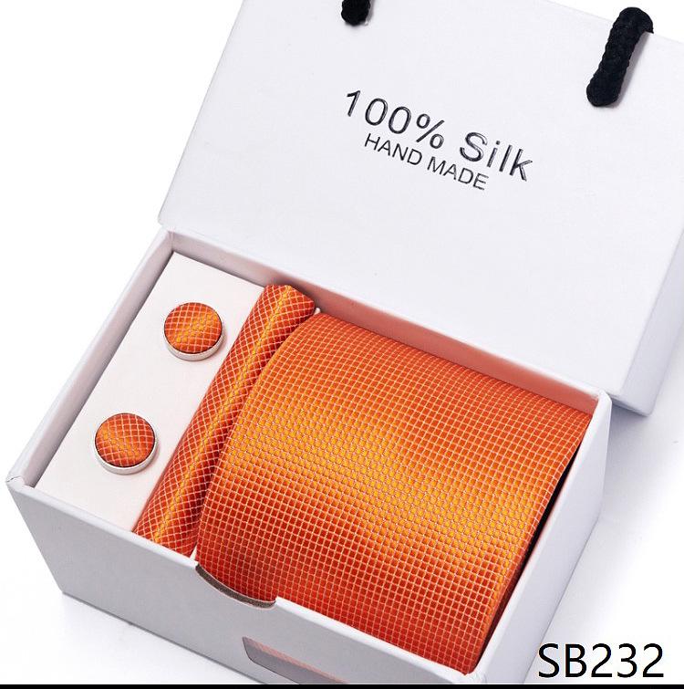 Men's 1200-Needle High-Density Business Stripe & Paisley Tie Set - 6 Piece Groom & Wedding Gift Box