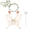 4Pcs Floral Garland Headband Butterfly Wings Set Hollow Mesh Sparkling Angel Wings  Women Girls