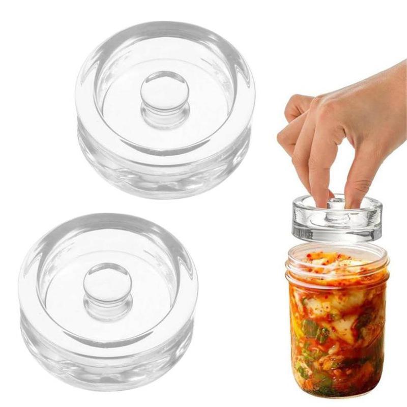 Fermented Glass Weights Clear Food Safe with Handle for Wide Mouth Jars Ideal for Kimchi Pickles Vegetable Fermentation