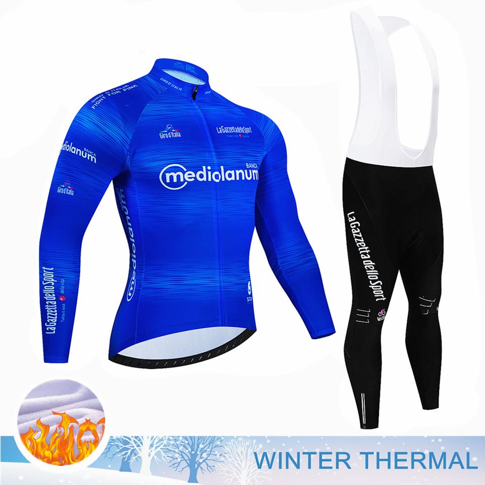 Bike Suit Tour De Italia Giro Winter Thermal Fleece Long Sleeve Cycling Jersey Set Bib Pants Ropa Ciclismo Bicycle Clothing MTB