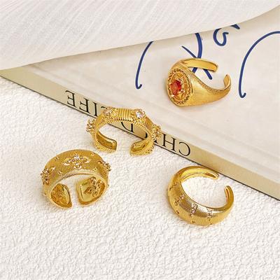 Mittelalterlicher Vintage Gebürsteter Retro Offener Ring, High-End Funkelnder Diamant Breite Version Nischen Design Leichter Luxus Ring