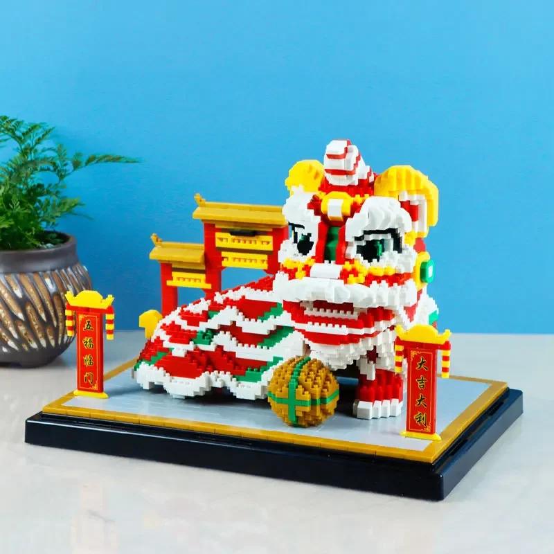 ToylinX Traditional Chinese Lion Dance Micro Blocks for Kids - Chinese Style Mini Toys, Festival Gifts & Desktop Ornaments