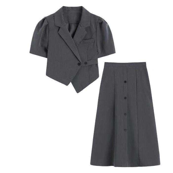 

Женский летний костюм в гонконгском стиле с коротким лацканом и юбка с высокой талией XXL