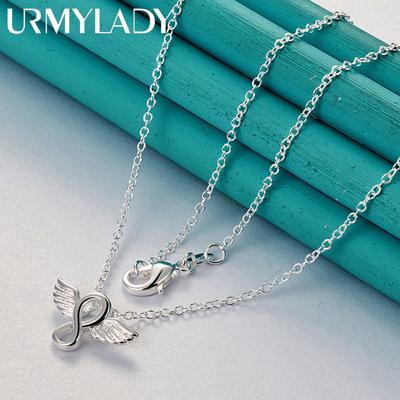 URMYLADY 925 Sterling Silver Lucky Angel Wings Pendant 16-30 Inch Necklace Chain For Women Fashion Jewelry