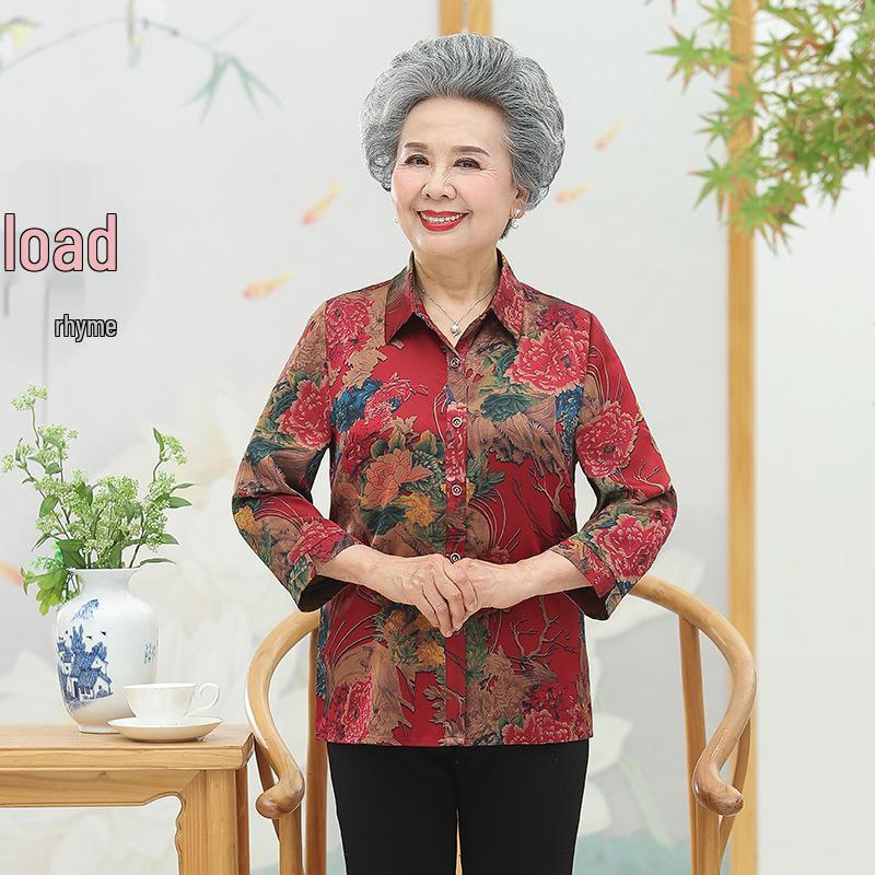 

Grandma s Summer Seven-Sleeve Lightweight Shirt for Middle-Aged and Elderly Women 2XL (110-120 lbs) червоний
