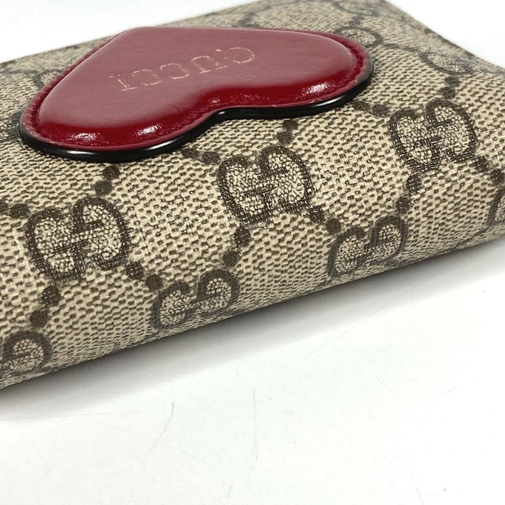 Gucci 648848 Heart Logo Compact Wallet Folded Wallet GG Supreme Canvas Beige/Red