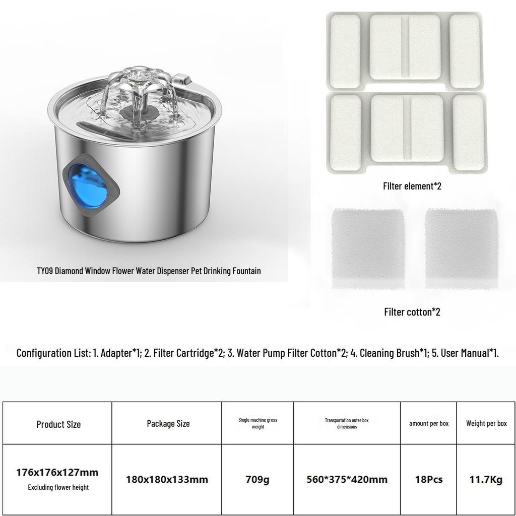TEMU Smart Stainless Steel Pet Water Fountain - Silent Automatic Cat Water Dispenser