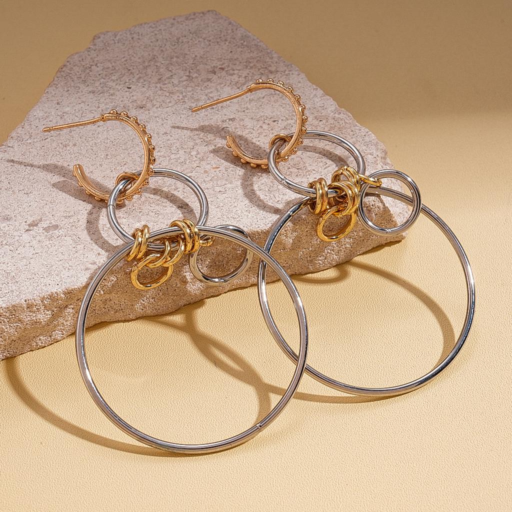 Personalized Geometric Round Cross-hollowed Silver Needle Earrings, Unique Temperament Earrings