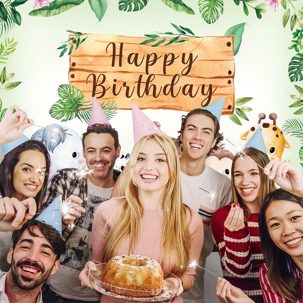 2D flat design 1-piece jungle adventure animal birthday celebration background fabric suitable for children's celebrations