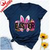 Pastel Happy Easter Tshirt Leopard Tie Dye Lettering With Bunny Ears Paws Carrots Graphic Breathable Cotton Casual Streetwear
