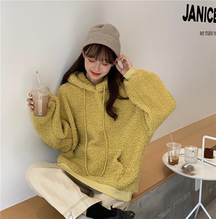 Plus Size Women's Faux Lambswool Bear Ear Hoodie - Loose Fit for Autumn/Winter