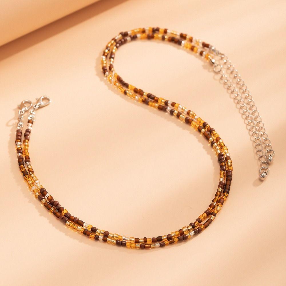 Boho Style Starfish Pendant Necklace Bilayer Bohemia Beads Chain Choker  Vacation