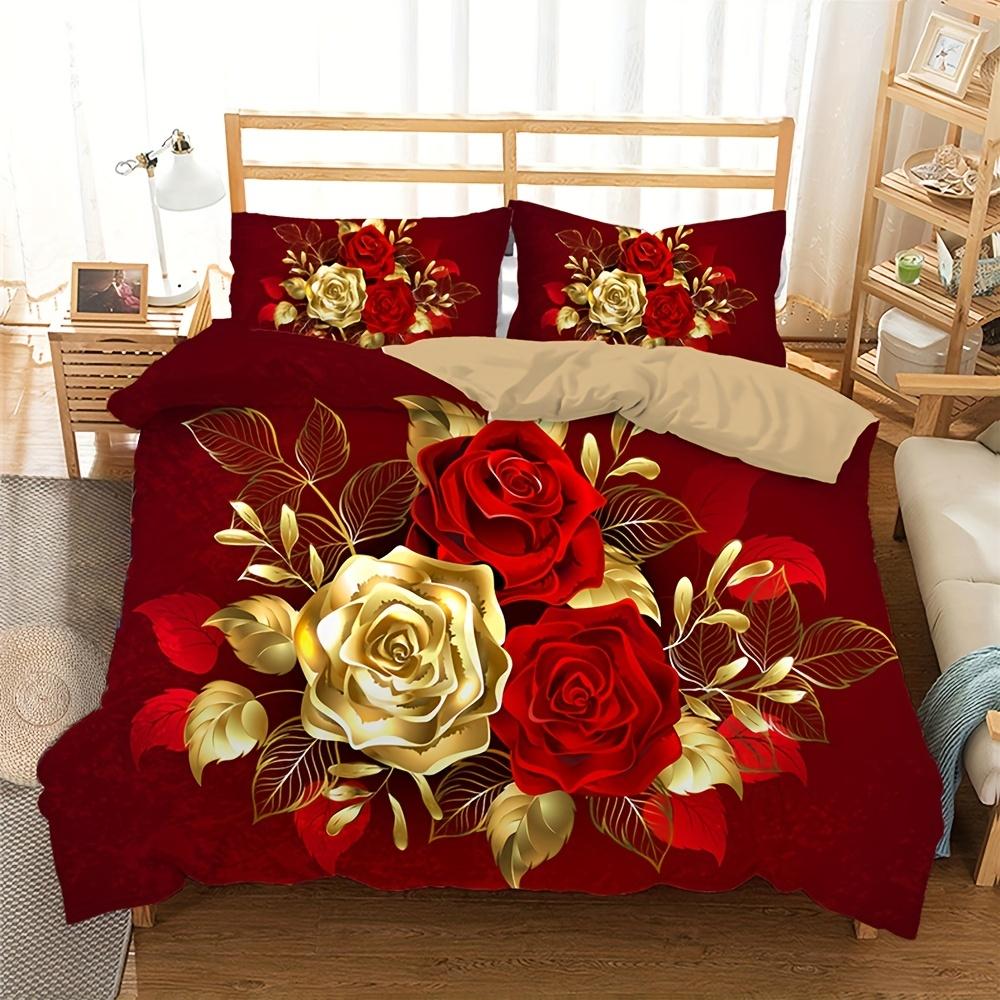 

Romantic Rose Duvet Cover Set 2/3Pcs Soft Breathable Bedding For Bedroom Dorm Room Decor Christmas Gift Duvet Cover Set&EU Single(135x200cm)