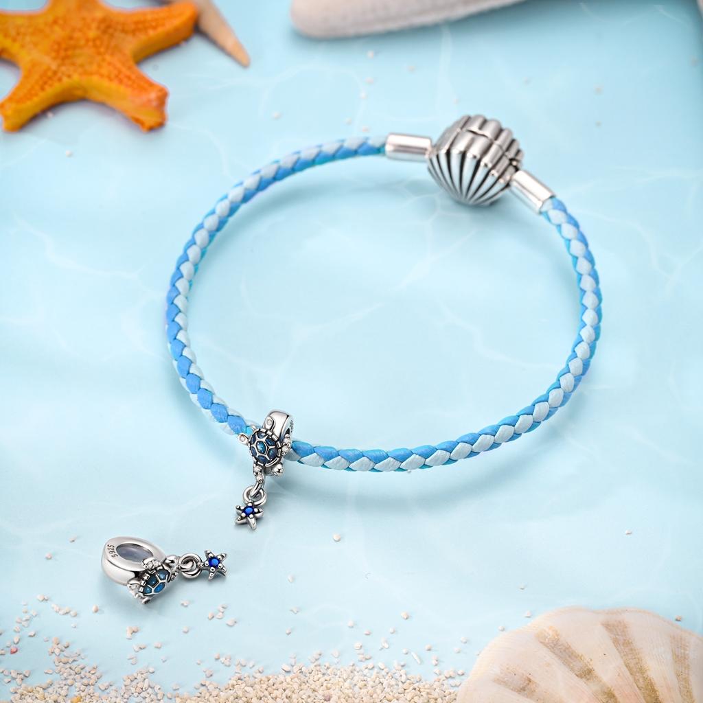 Copper Turtle Catching Starfish Stopper Beads Charms Pendant Jewellery Fit Original Bracelet For Women Diy Gift