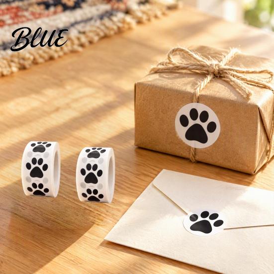 Cute Paw Print Roll 2 Rolls Colorful Dog Stickers Self-adhesive DIY Self Adhesive Labels Craft Labels Decorative Round Decals for Scrapbooking
