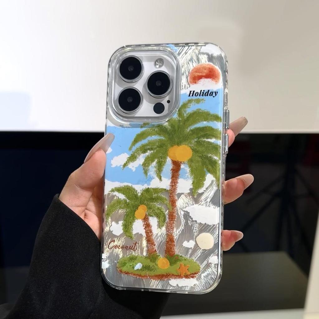 Creative Coconut Tree Applicable iPhone15PRO Mobile Phone Case 14 Apple 13 Feather Yarn 12 Hard 11 Explosive 16 Couple x New